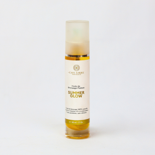 Huile de bronzage nacrée pailletée nourissante