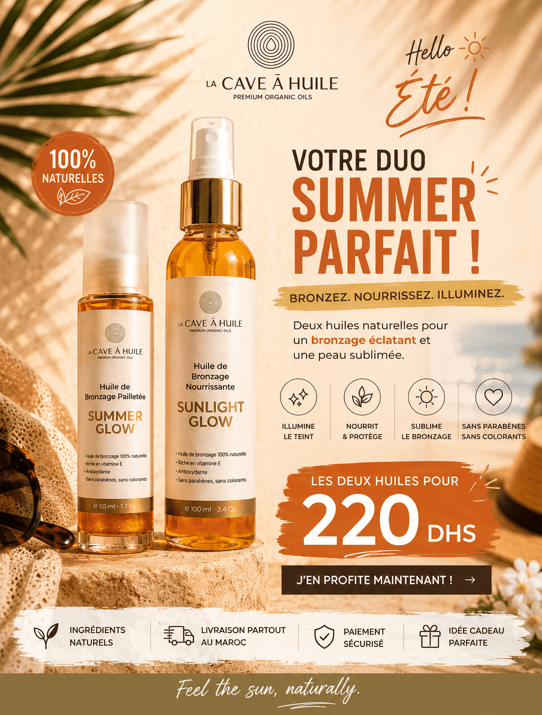 huile de bronzage nacrée